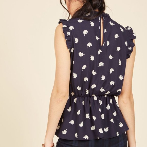 ModcCoth Professional Peplum Top in Elephants - Picture 3 of 5